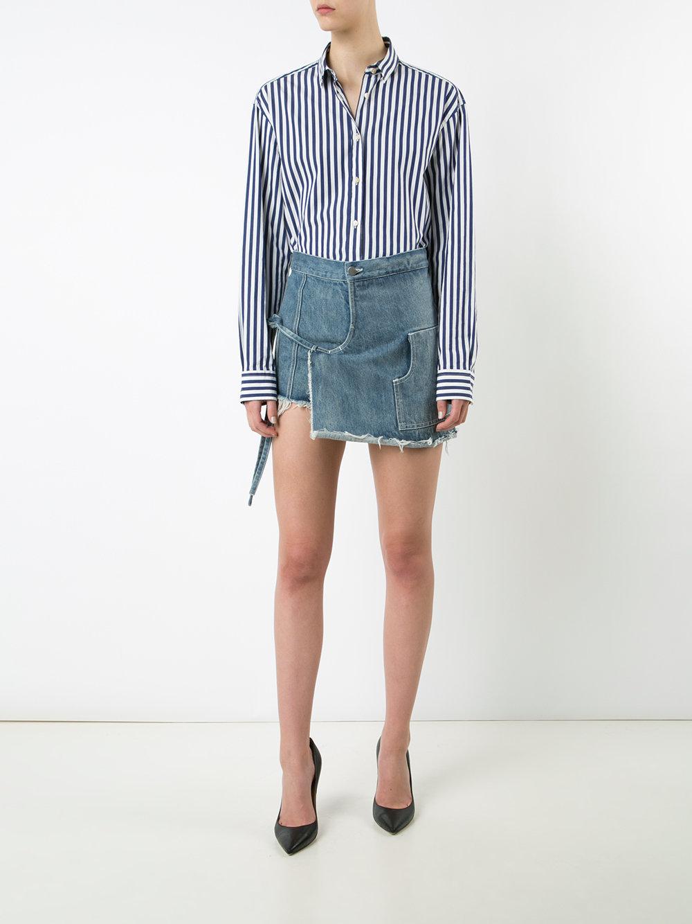Distressed denim wrap skirt hotsell