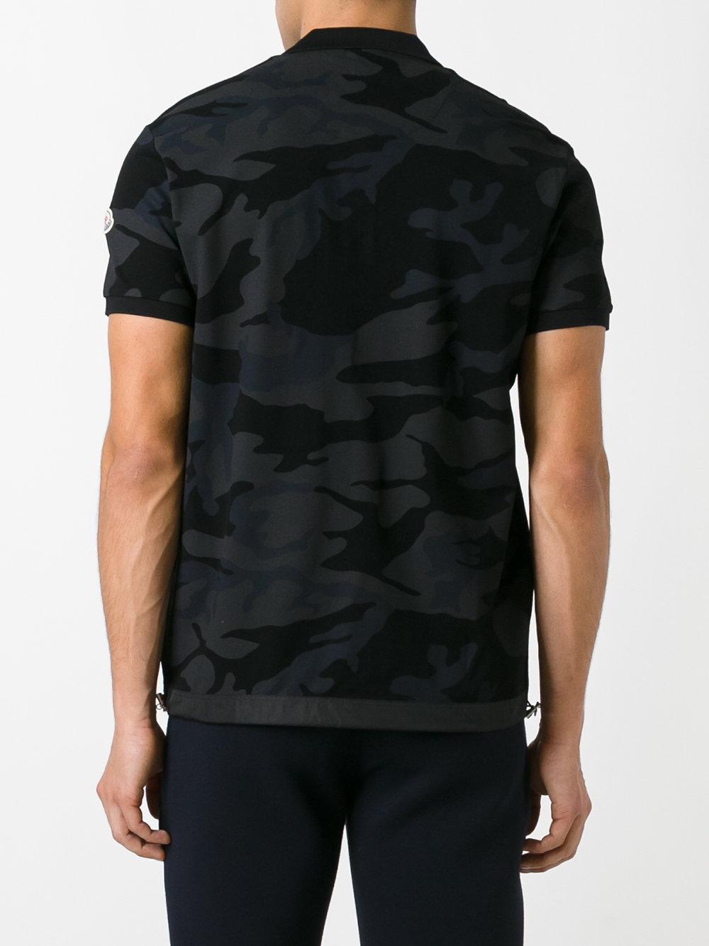 Moncler Cotton Camouflage Print Polo Shirt in Black for Men - Lyst