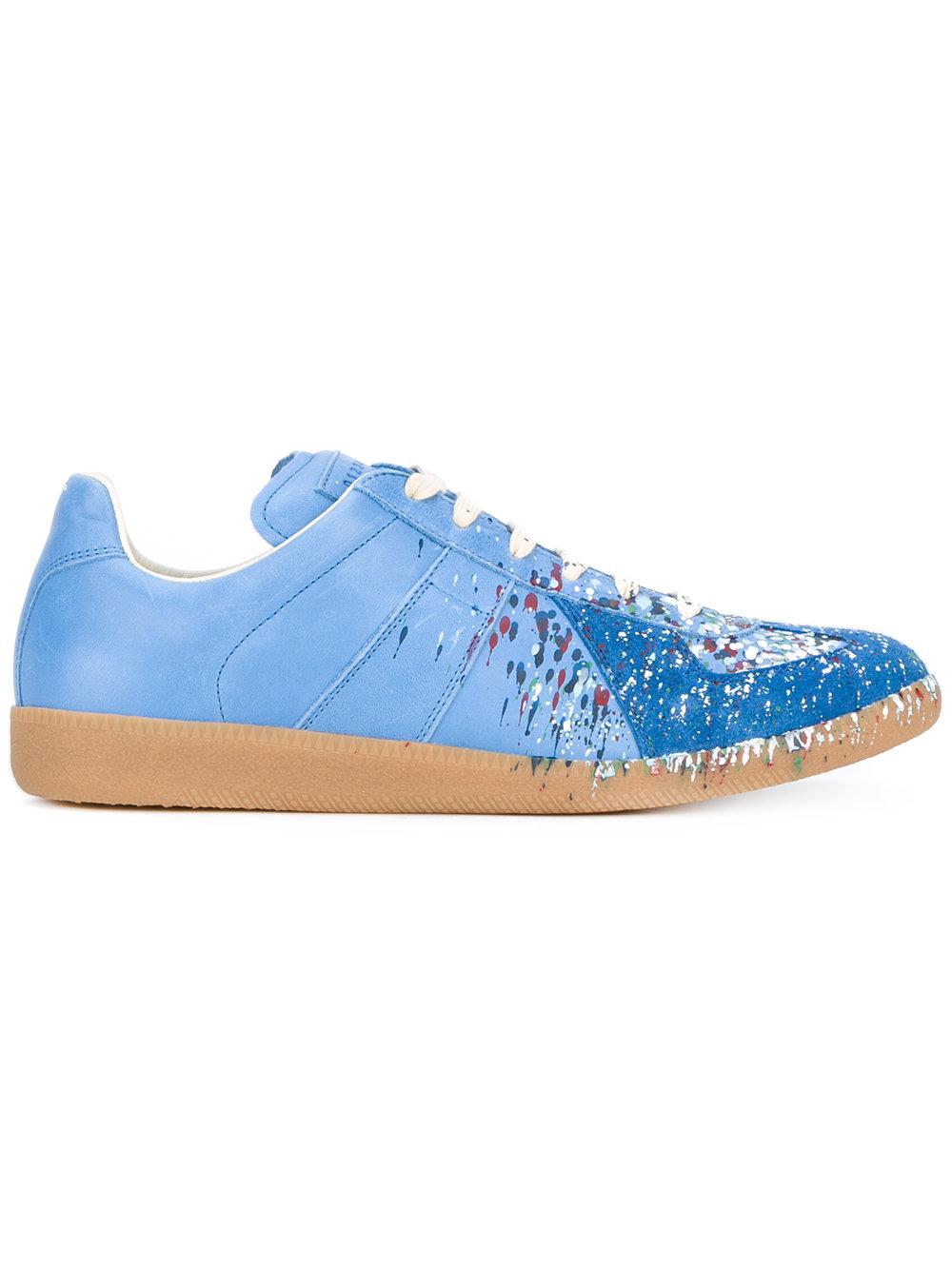 Maison Margiela Leather Paint Splatter Sneakers in Blue for Men | Lyst