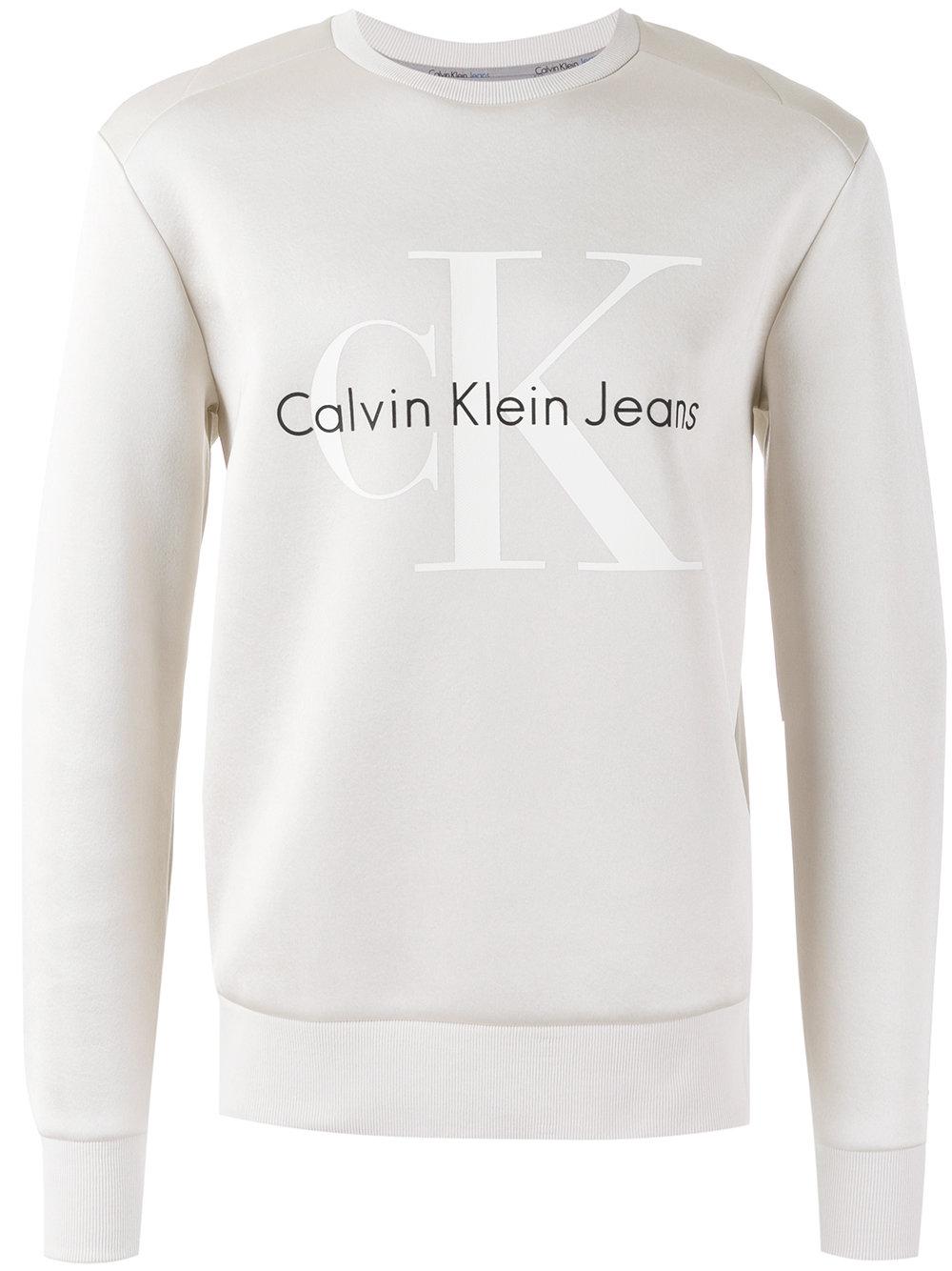 Calvin Klein Neoprene Logo Sweatshirt in White for Men | Lyst