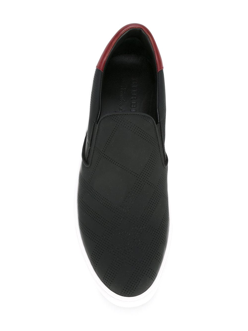 Burberry Leather Slip-on Sneakers in Black for Men - Lyst