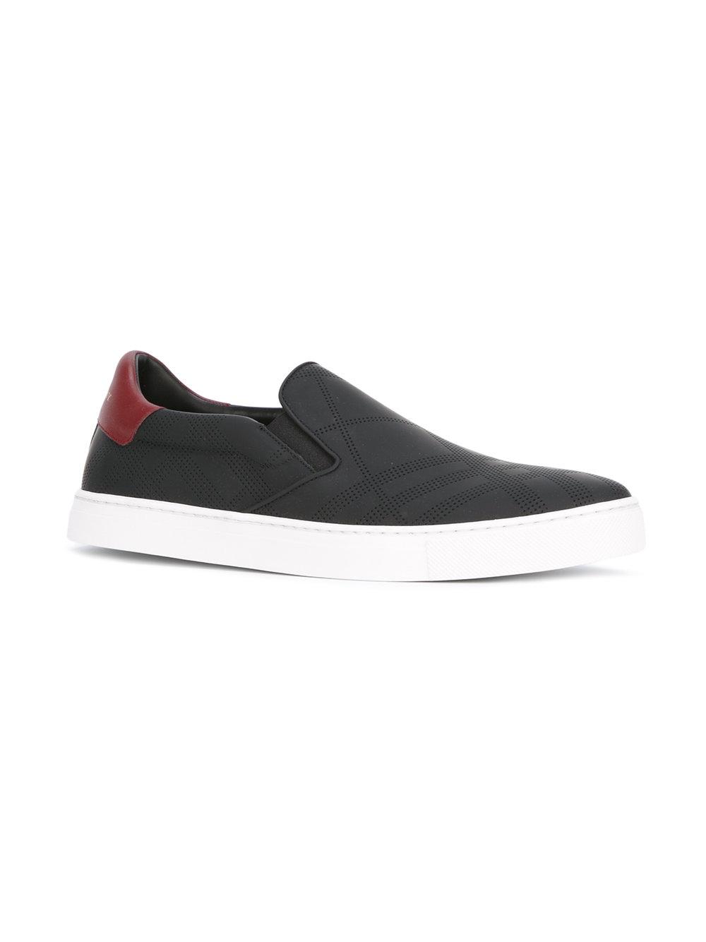 Burberry Leather Slip-on Sneakers in Black for Men - Lyst