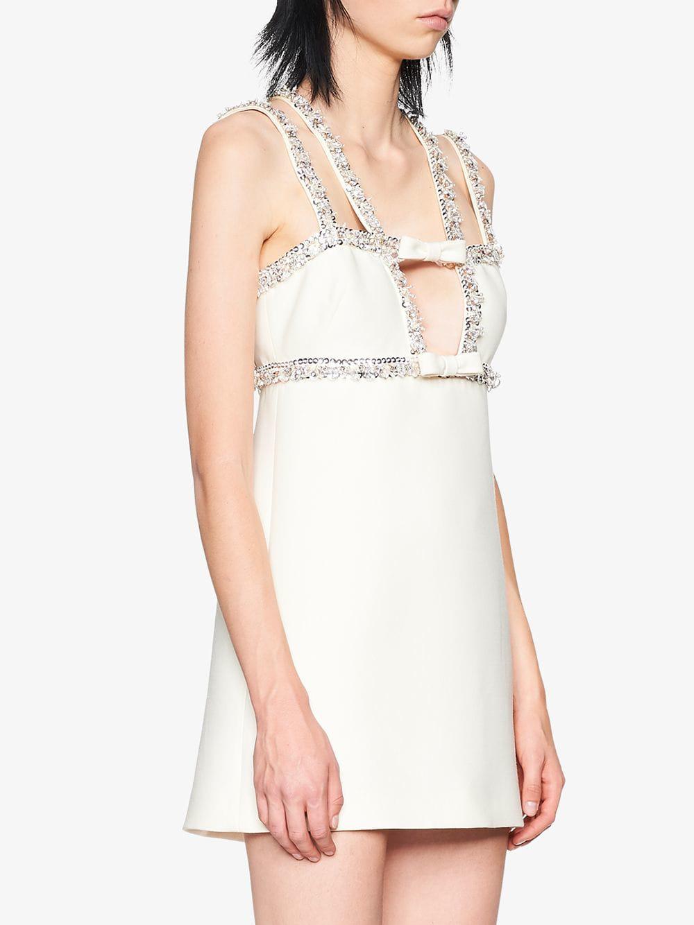 Vestido corto con ribetes de cristales Miu Miu de color Blanco Lyst