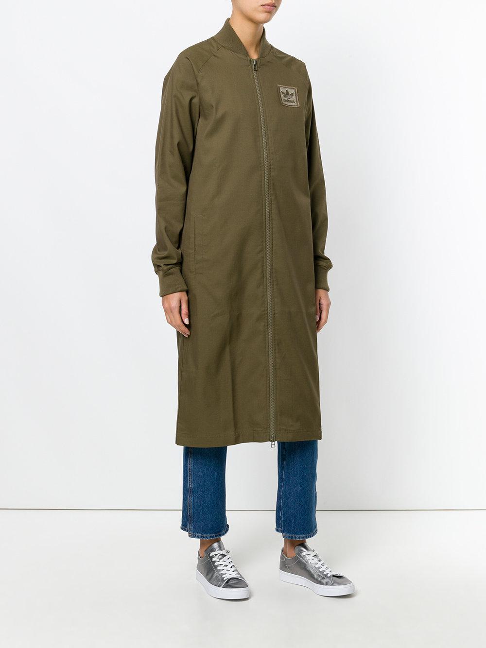 adidas Originals Cotton Extra Long Bomber Jacket in Green | Lyst