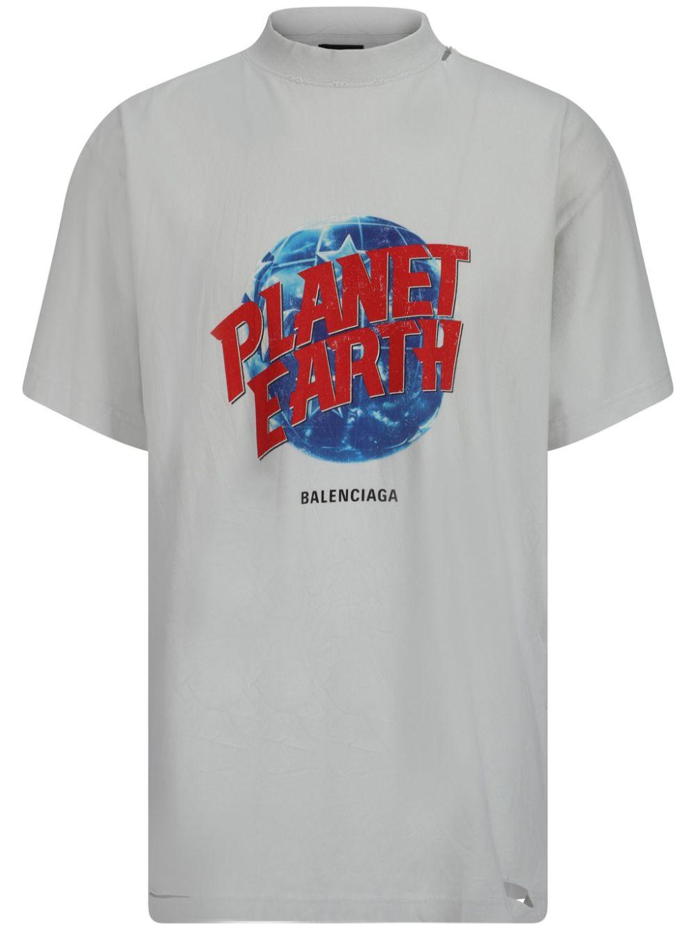 Balenciaga レディース グレー Planet Earth Tシャツ トップス