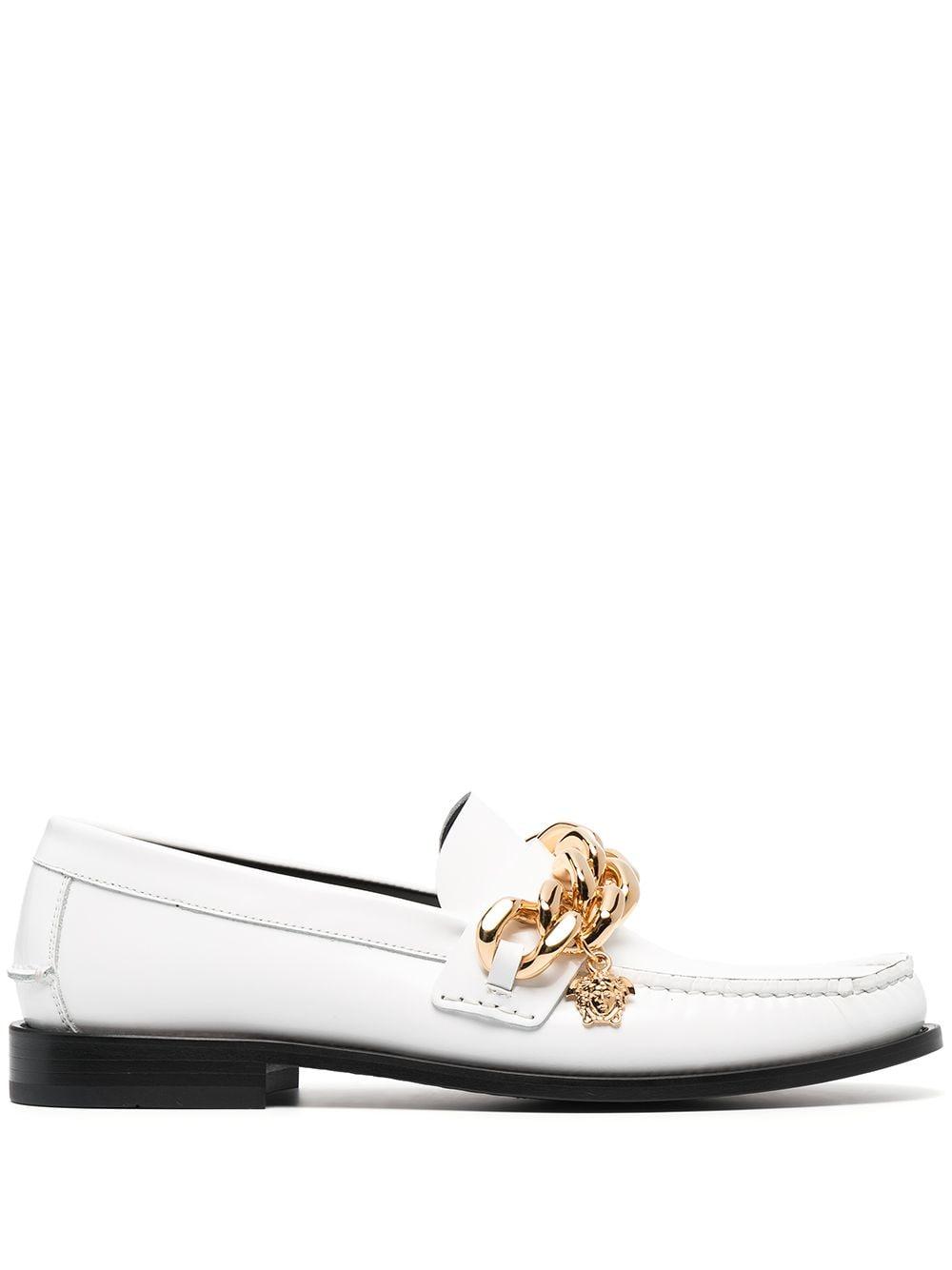 Versace Leather Chain-link Detail Loafers in White for Men - Lyst