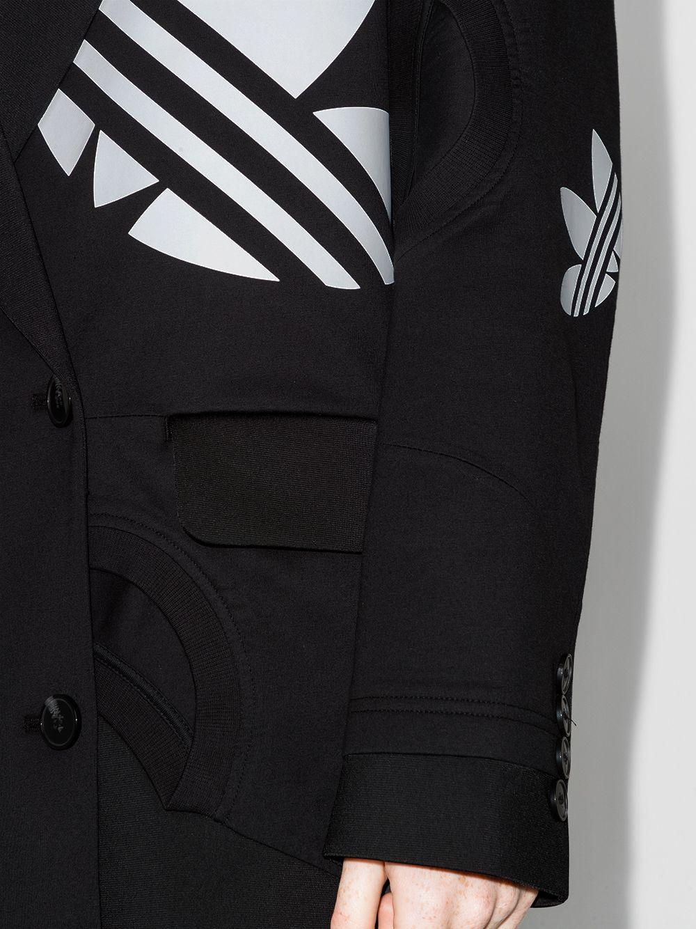 adidas Logo-print Double-breasted Blazer Jacket in Black | Lyst