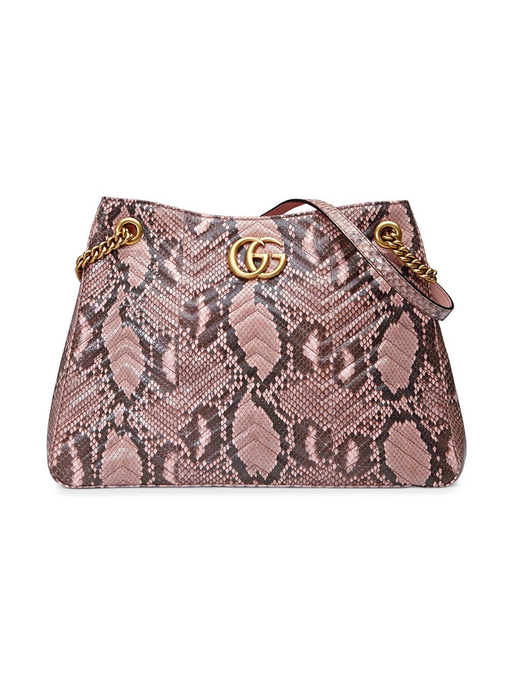 Gucci - Gg Marmont Matelassé Python Shoulder Bag - Women - Leather/microfibre - One Size in Pink ...