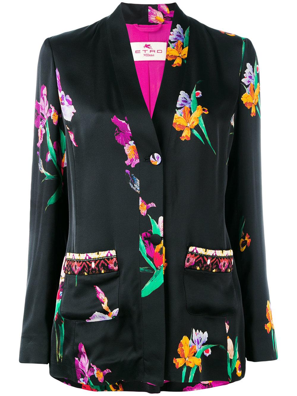 etro floral print light jacket in black lyst etro floral print light jacket in black lyst