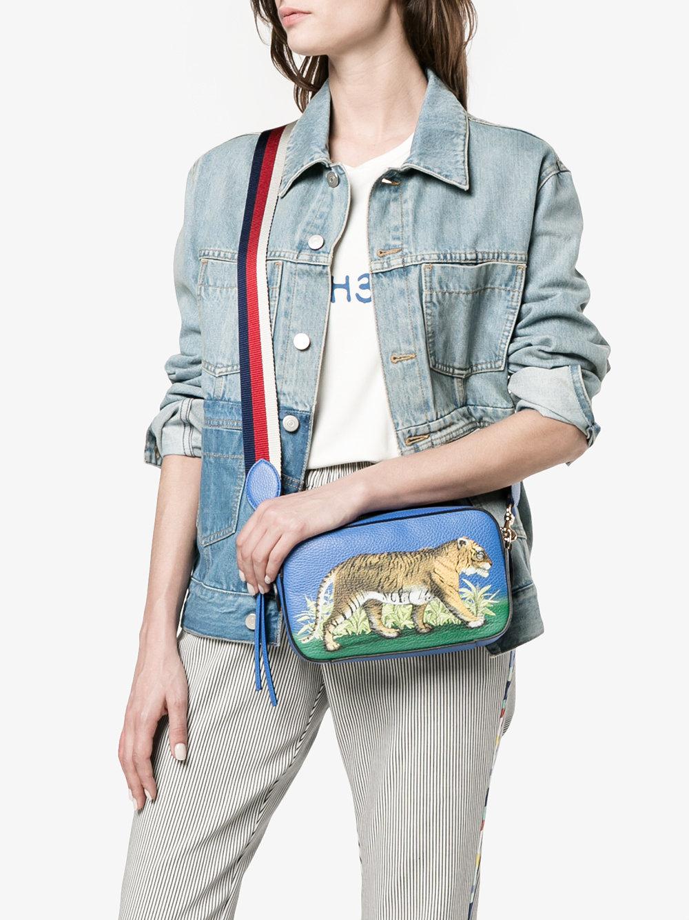 Gucci Leather Bengal Tiger Print Cross-body Bag in Blue - Lyst