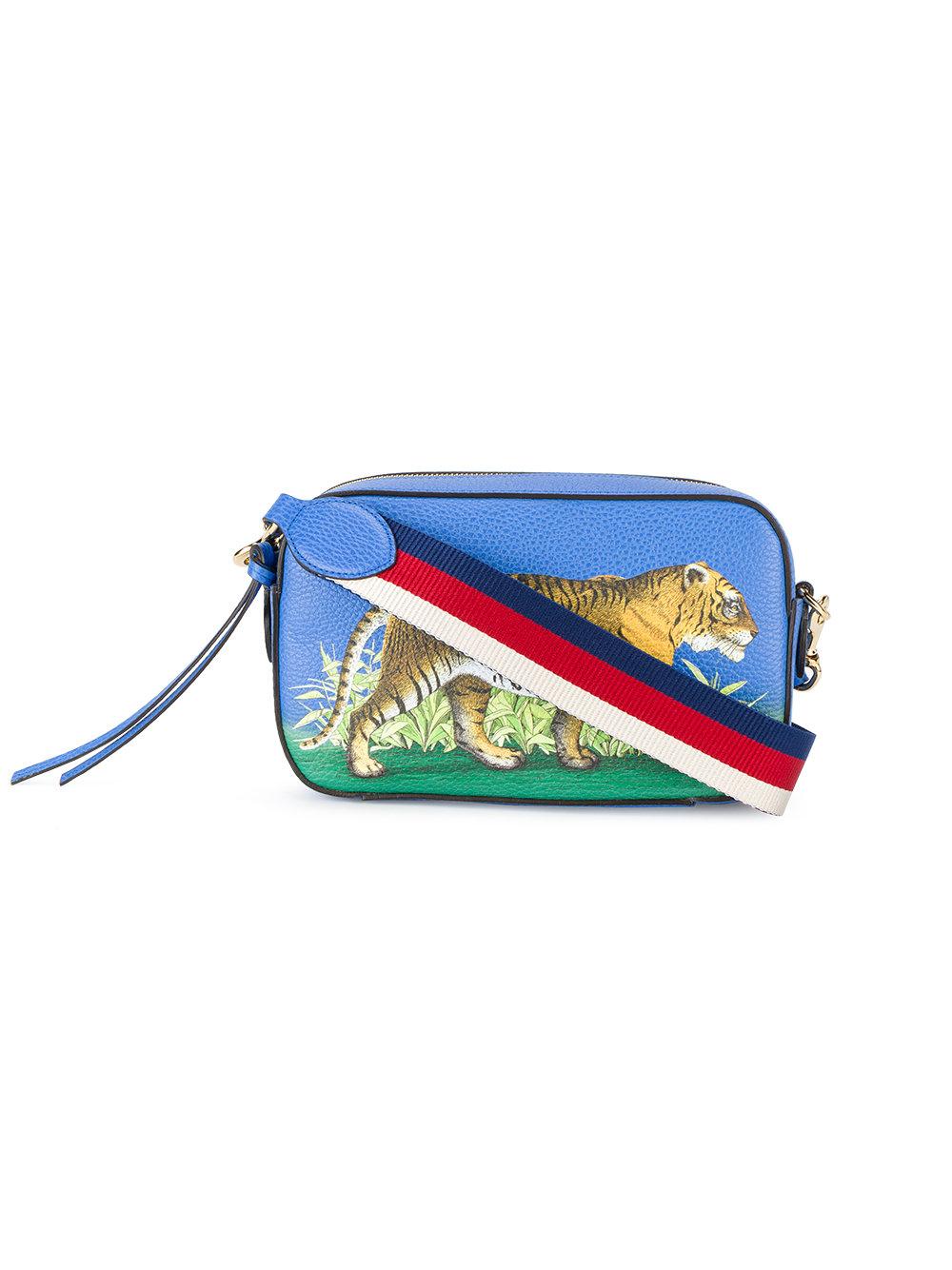Gucci Leather Bengal Tiger Print Cross-body Bag in Blue - Lyst