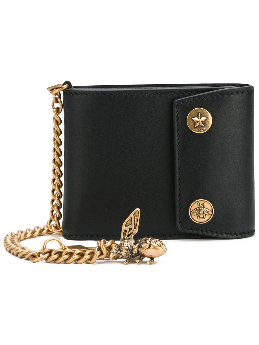 Gucci Chain And Bee Wallet in Black for Men | Lyst