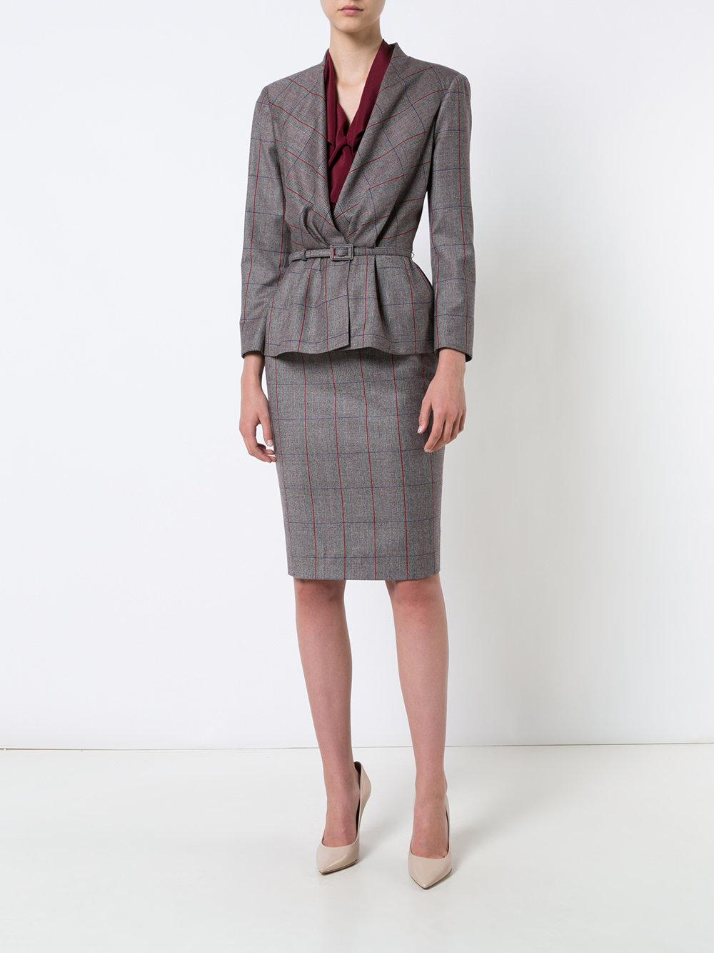 Carolina Herrera Wool Plaid Peplum Blazer in Grey (Gray) Lyst