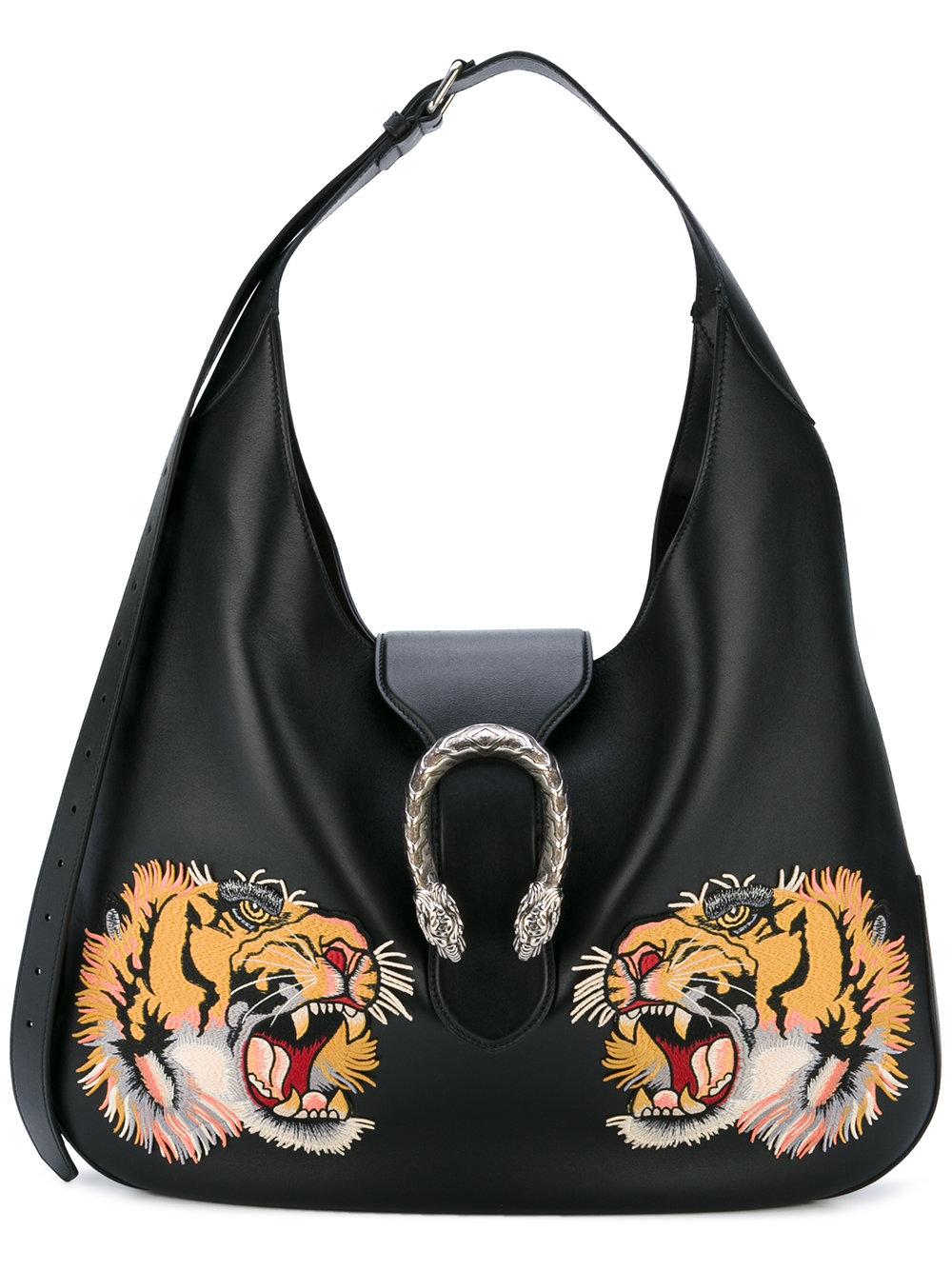 Gucci Leather Tiger Head Shoulder Bag in Black - Lyst