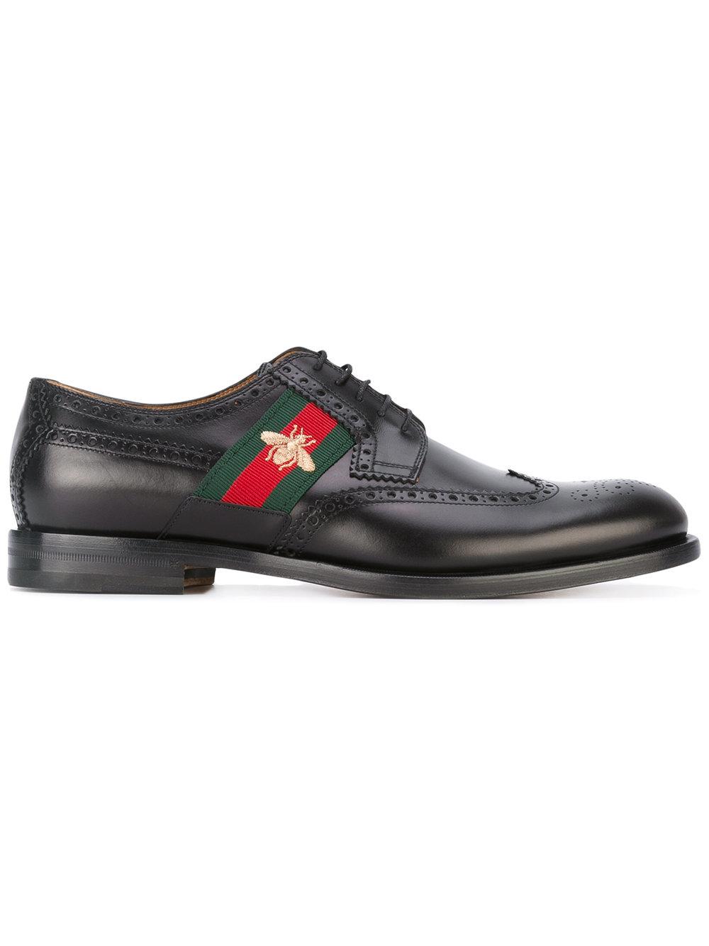 Gucci Leather Bee Embroidery Derby Shoes in Black for Men