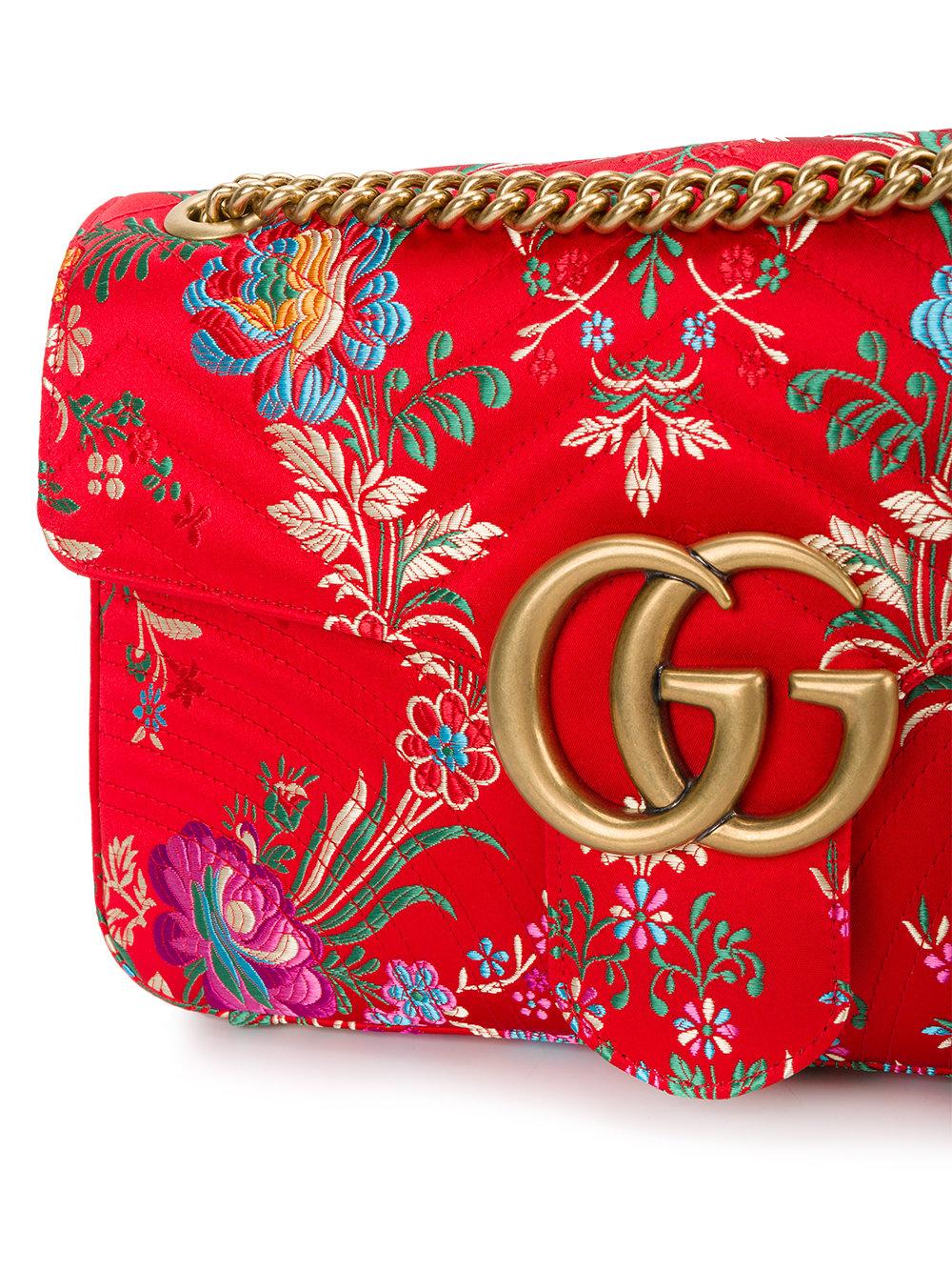 Gucci Floral Jacquard Gg Marmont Shoulder Bag in Red | Lyst
