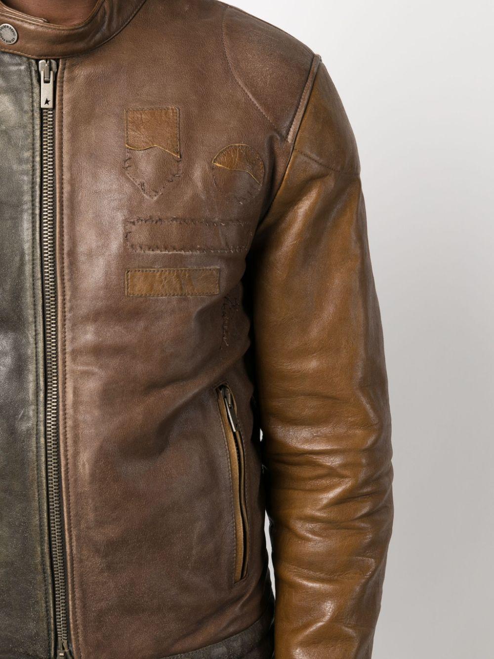 Golden Goose Ilario Colour-block Leather Biker Jacket in Brown for Men |  Lyst