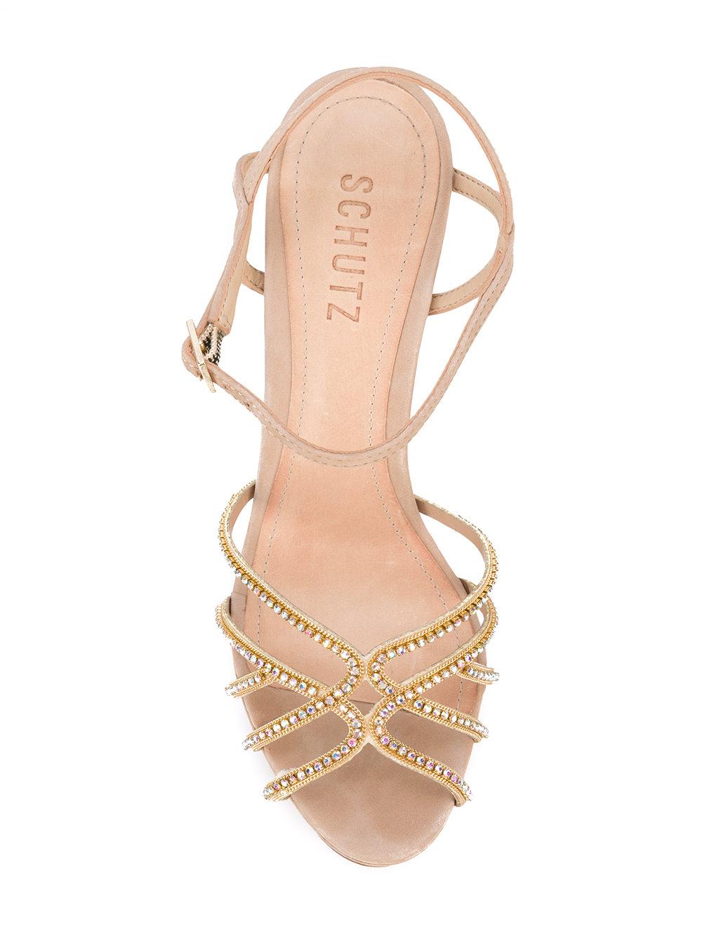 schutz laureen embellished flared heel sandals