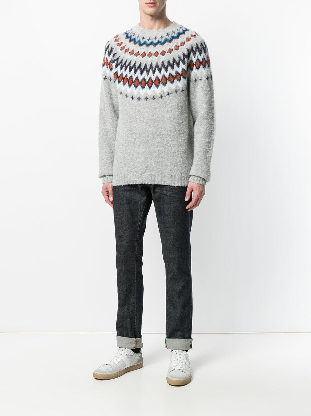 Norse Projects Corduroy Fair Isle Knitted Sweater in Grey (Gray) for Men - Lyst