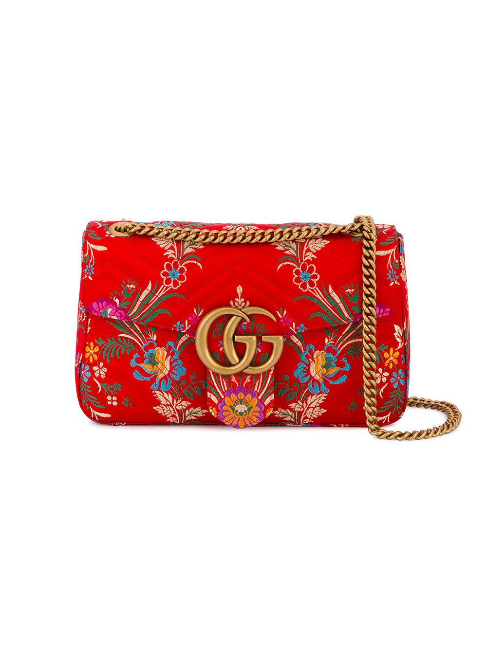 Gucci Leather Red Medium Marmont 2.0 Floral Print Shoulder Bag - Lyst