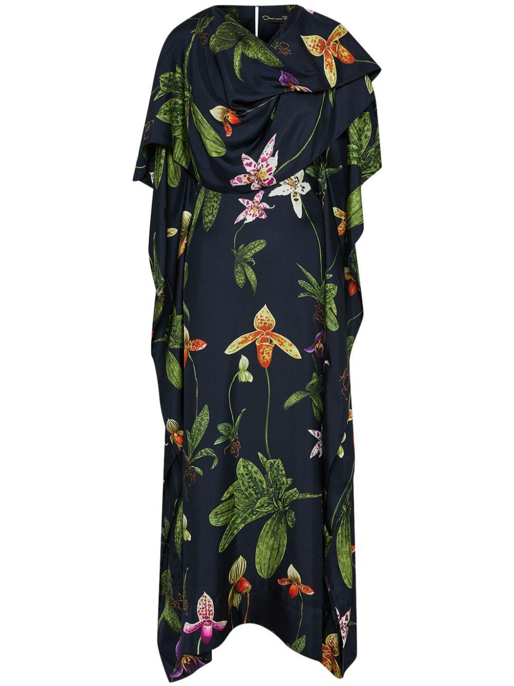 Oscar de la Renta レディース グリーン Orchid シルク カフタン 
