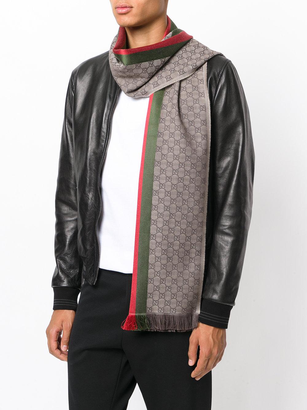 Gucci Silk Gg Jacquard Knit Scarf With 