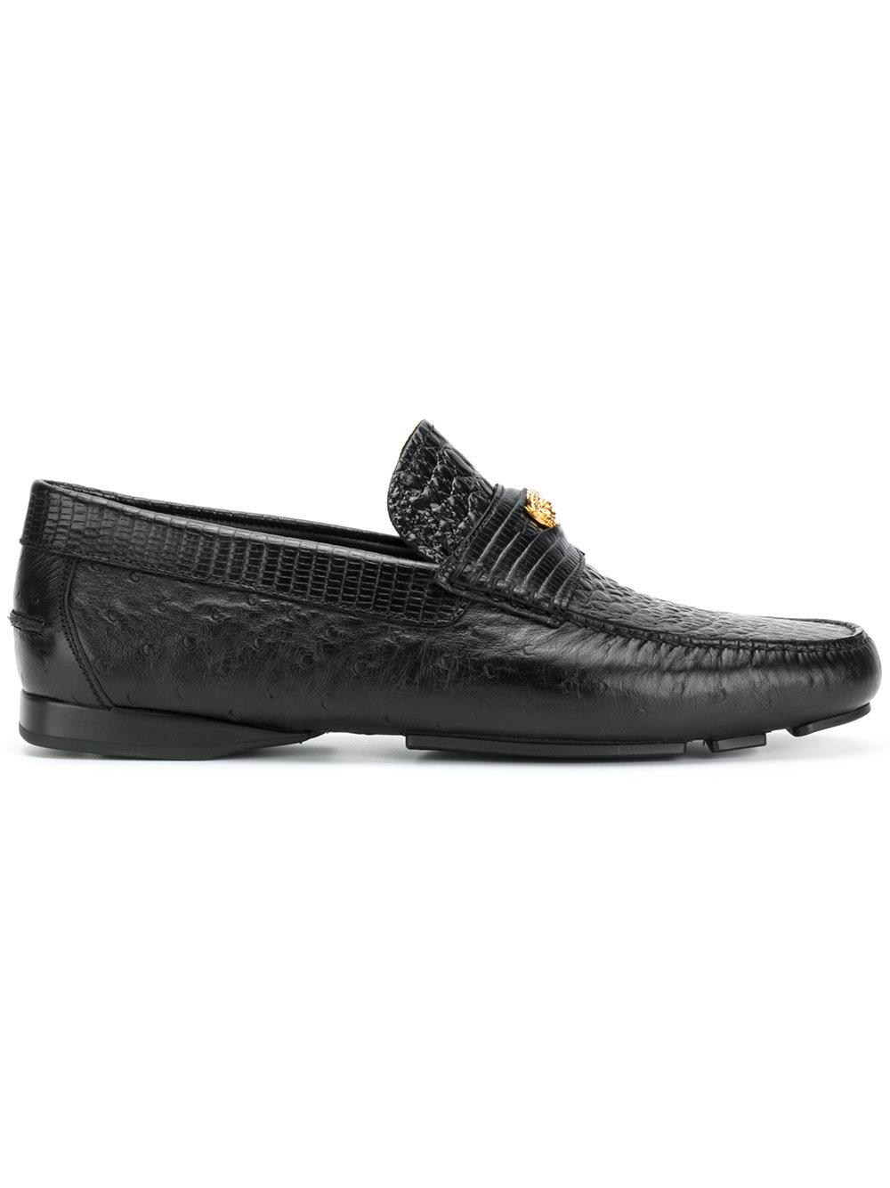Versace Crocodile Embossed Loafers in Black for Men | Lyst