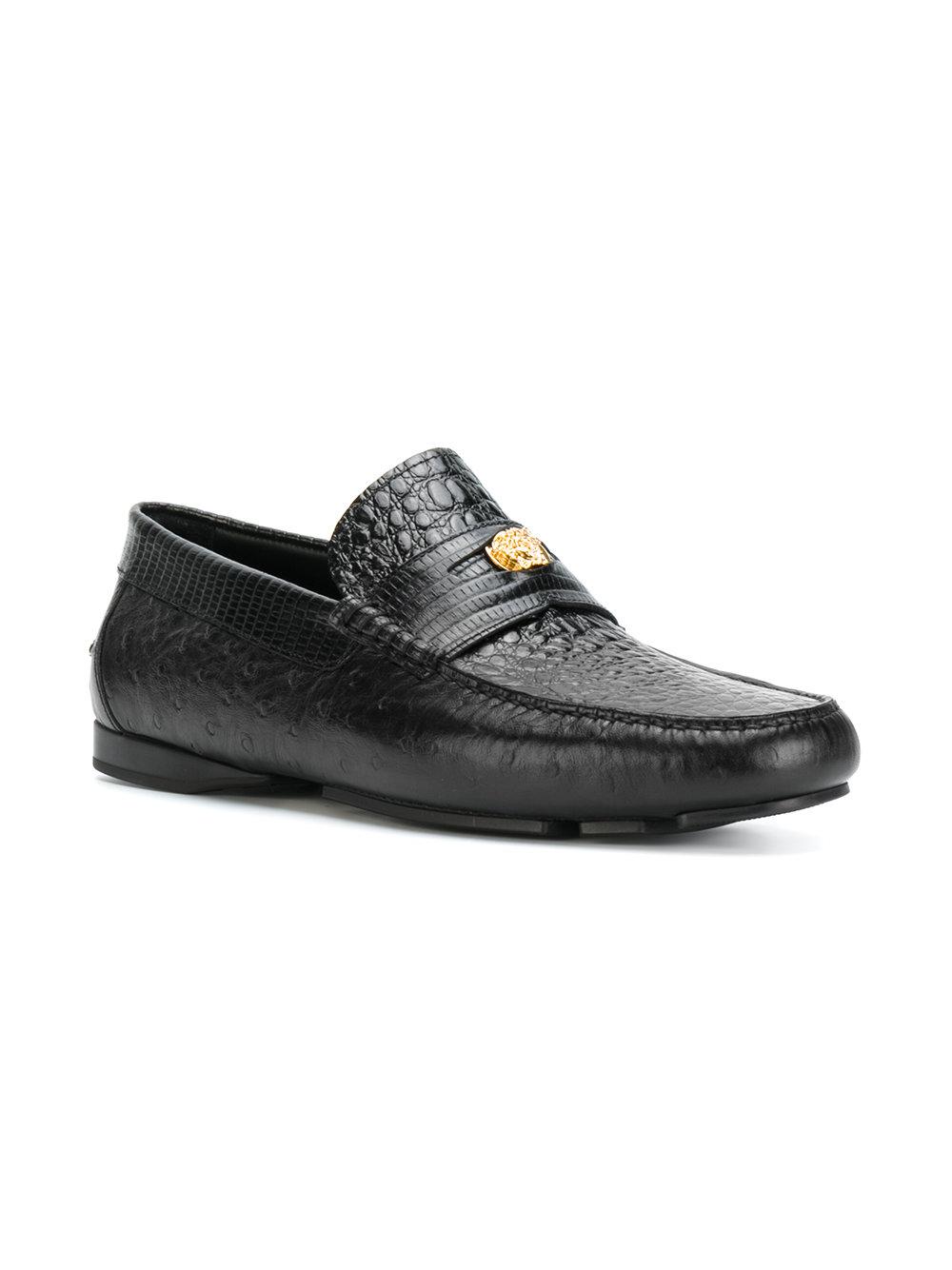 Versace Crocodile Embossed Loafers in Black for Men | Lyst