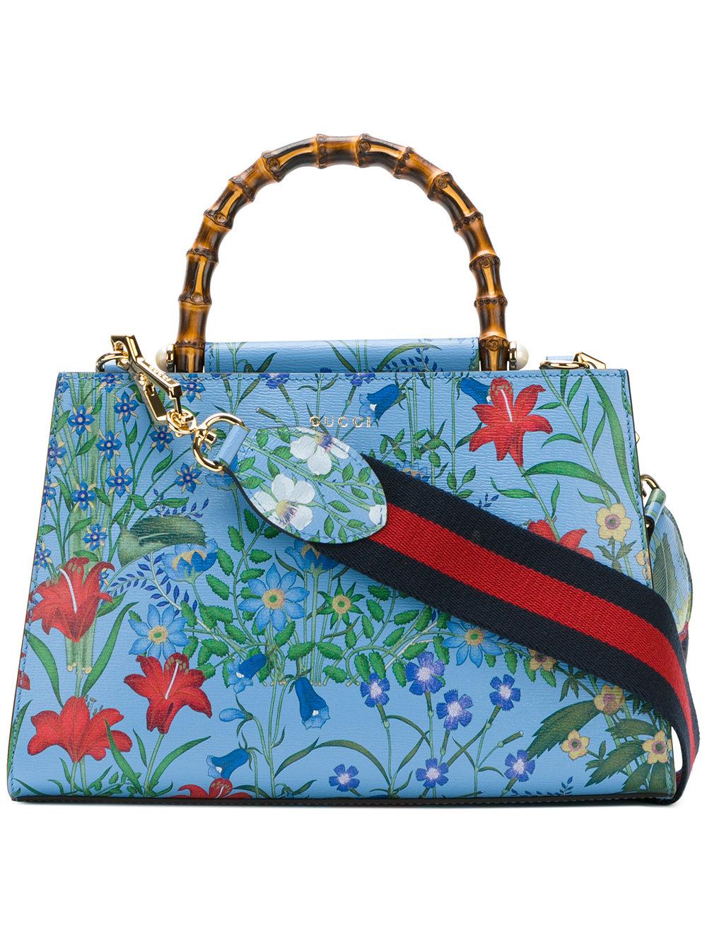 Gucci Leather Nymphaea Flora Mini Bag in Blue - Lyst