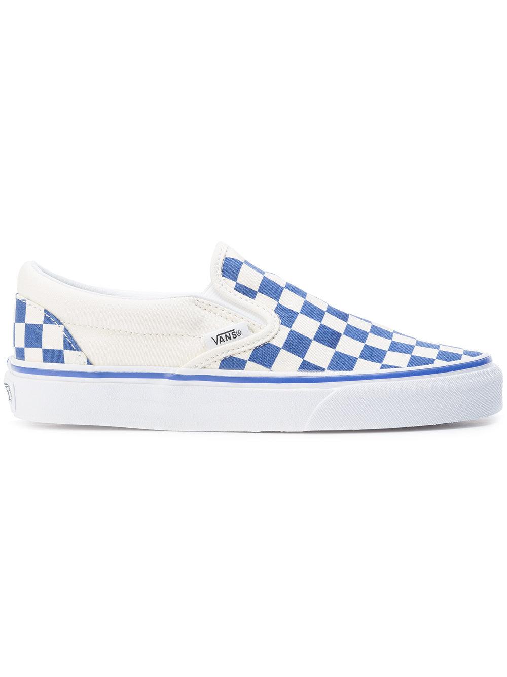 Vans Cotton Checkered Slip On Sneakers in Blue for Men - Lyst