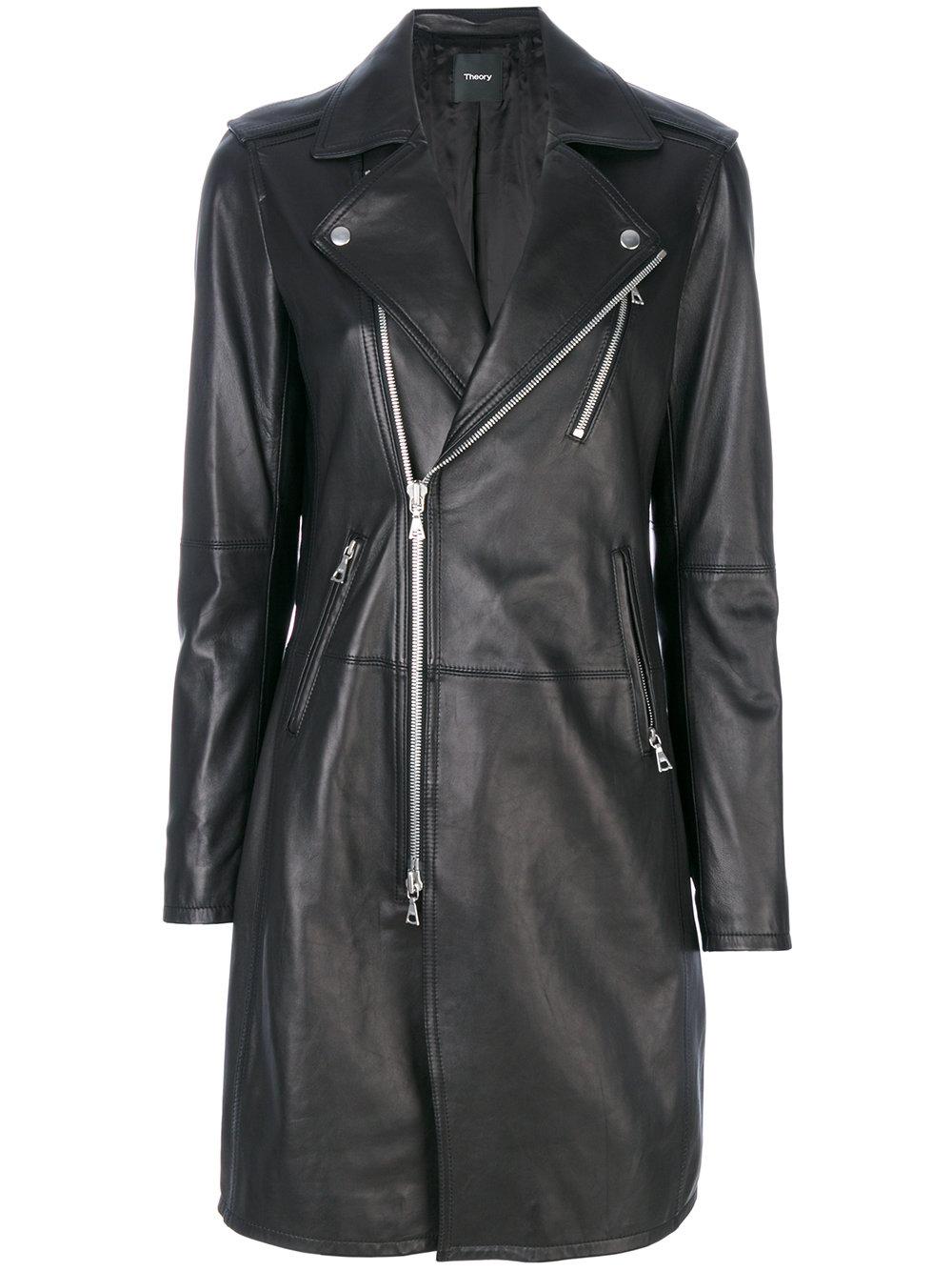Theory Long Leather Jacket in Black Lyst