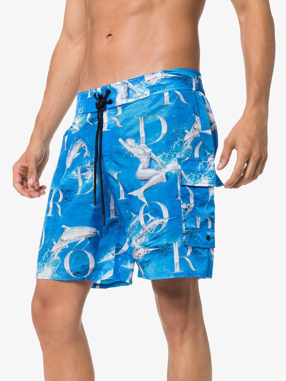 Dior Homme Synthetic Sorayama Logo Print Swim Shorts in Blue for Men - Lyst