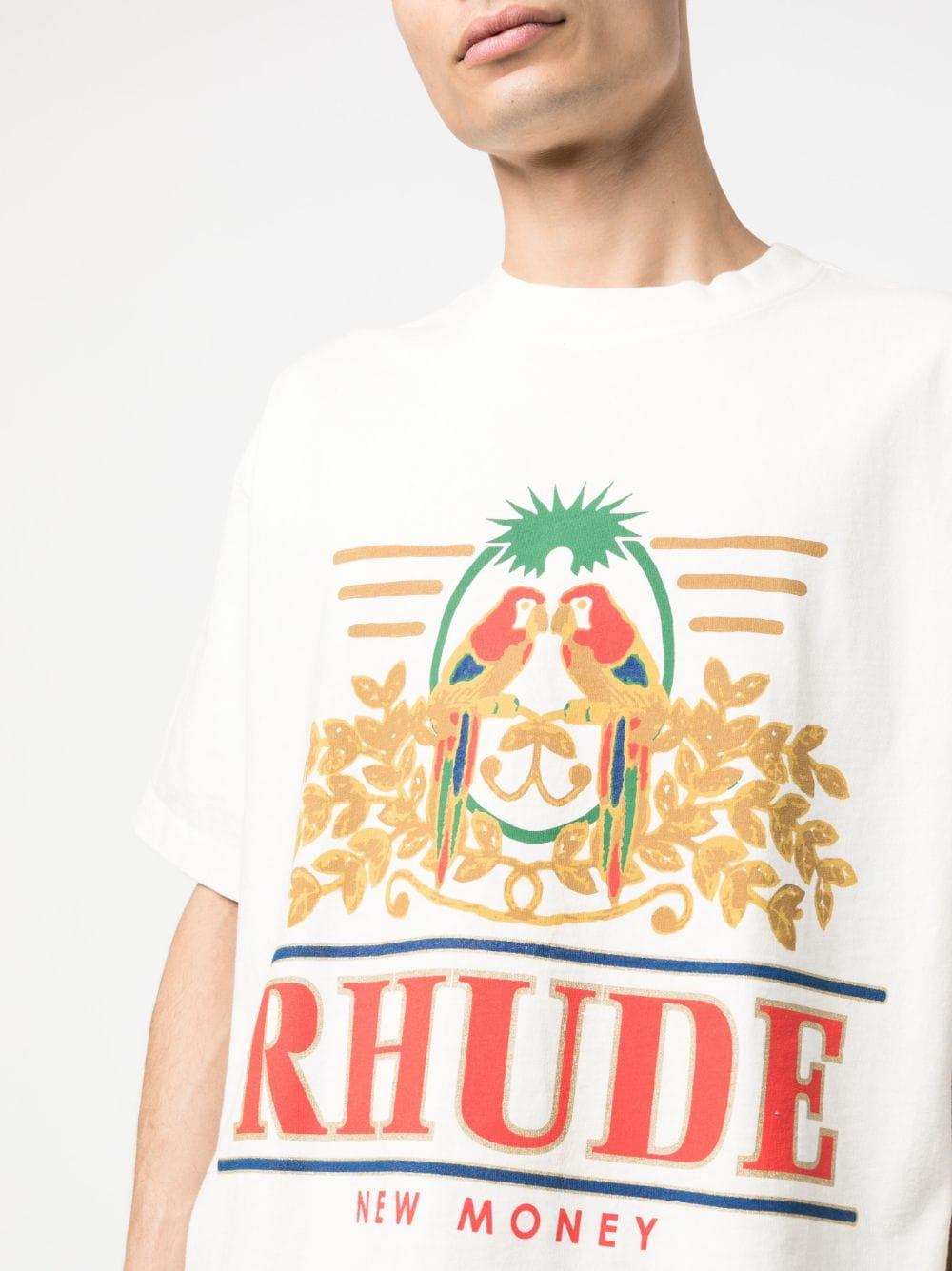 Rhude Parkiet New Money Bedrukt T-shirt In Wit in het Wit voor 