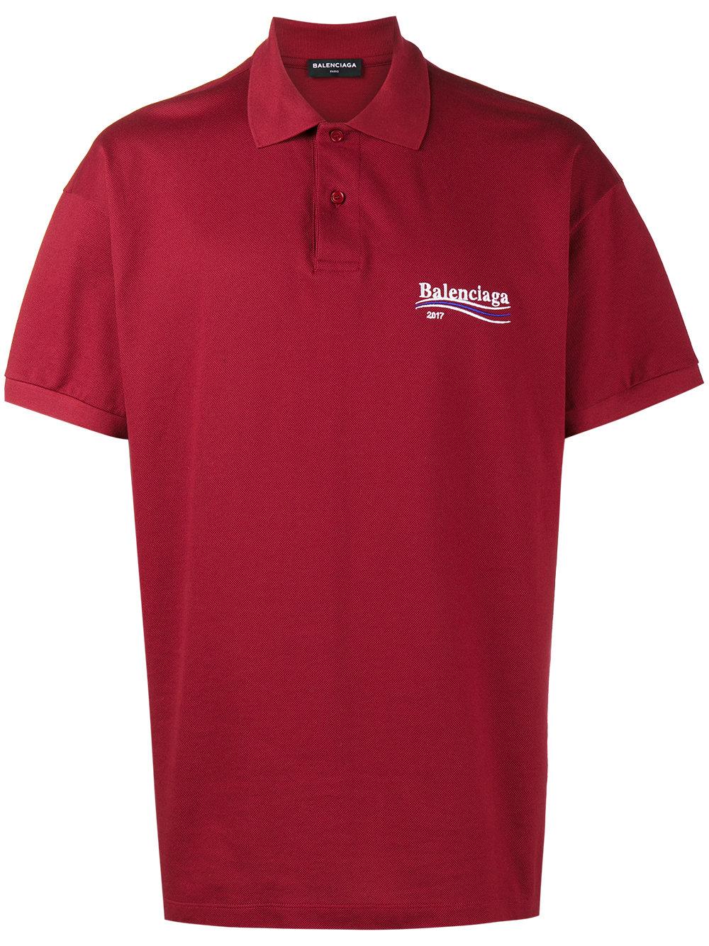 Balenciaga Cotton Short Sleeve Logo Polo Shirt in Red for Men | Lyst