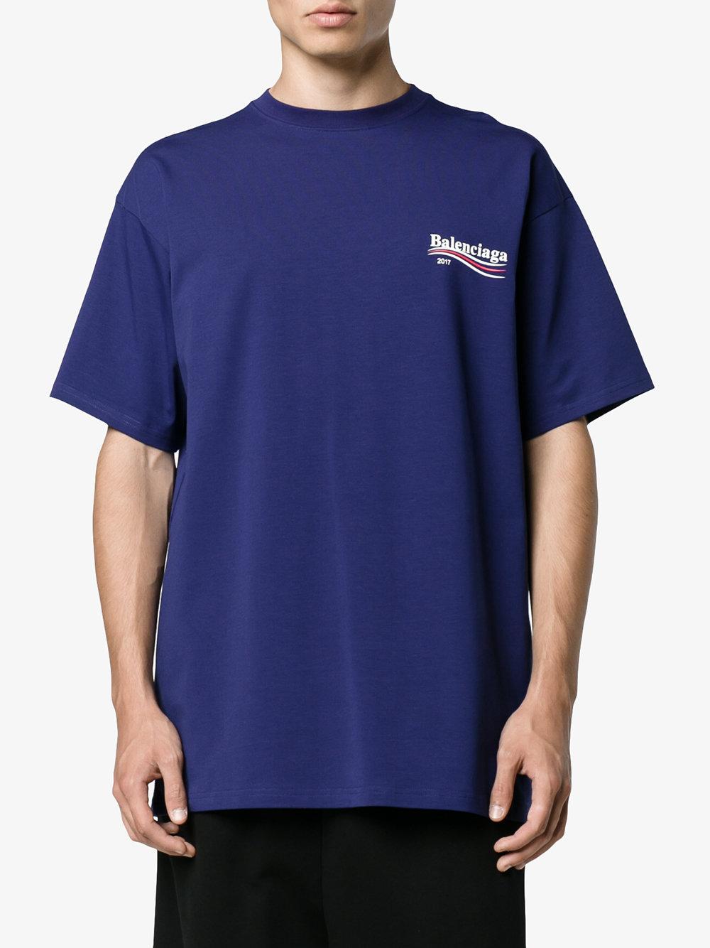 Lyst - Balenciaga Oversized Logo-print Cotton T-shirt in Blue for Men