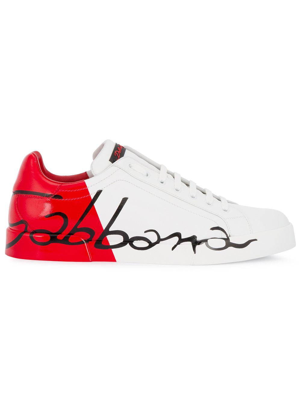 Dolce & Gabbana Portofino Red Sneakers in White for Men | Lyst