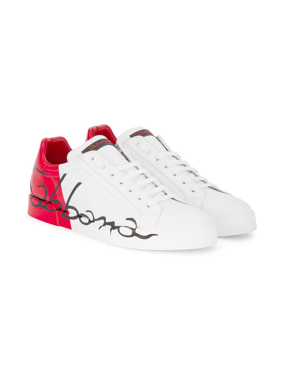 Dolce & Gabbana Leather Portofino Red Sneakers in White for Men | Lyst
