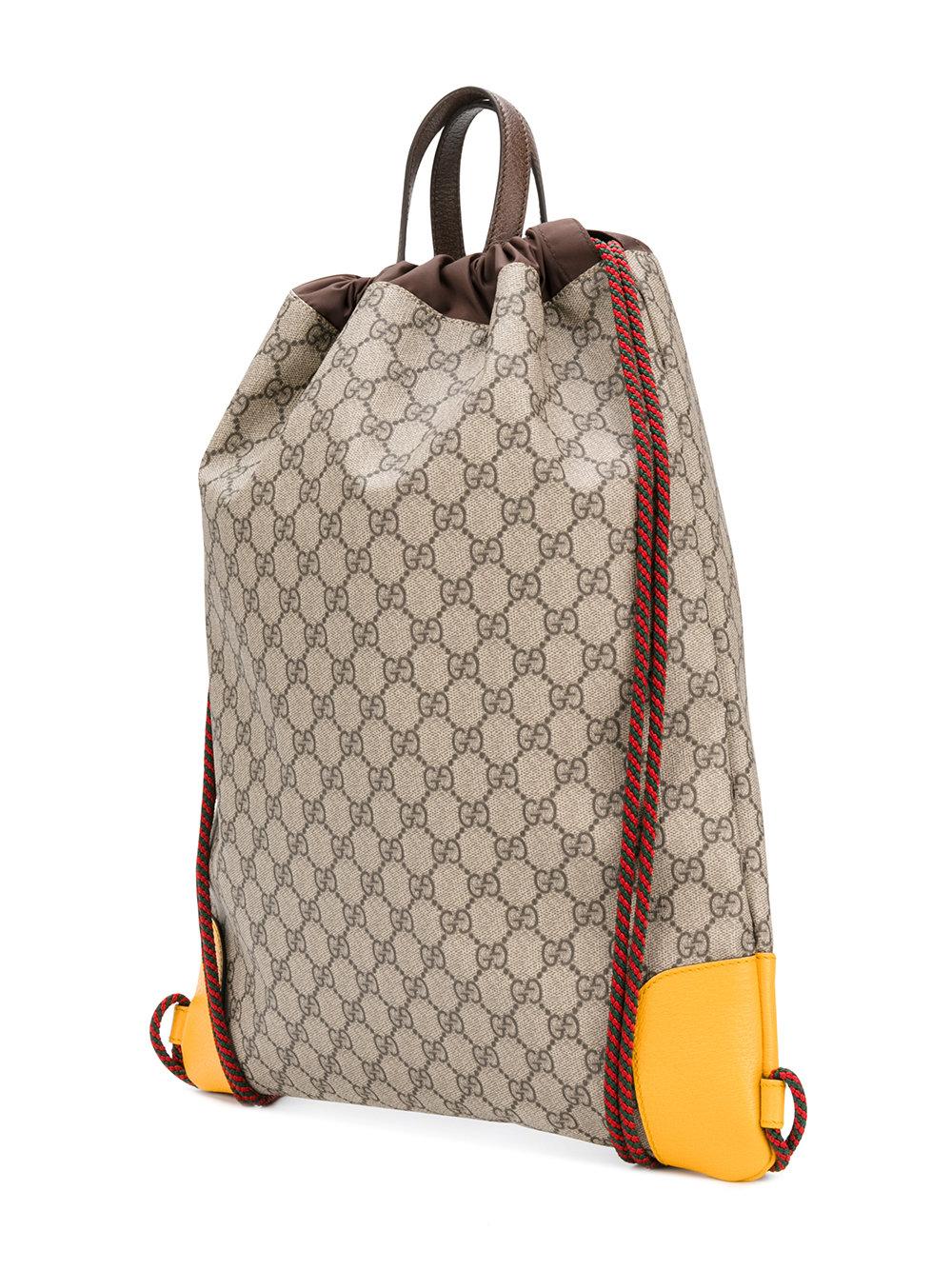 Gucci Leather Gg Supreme Drawstring Backpack in Brown for Men Lyst