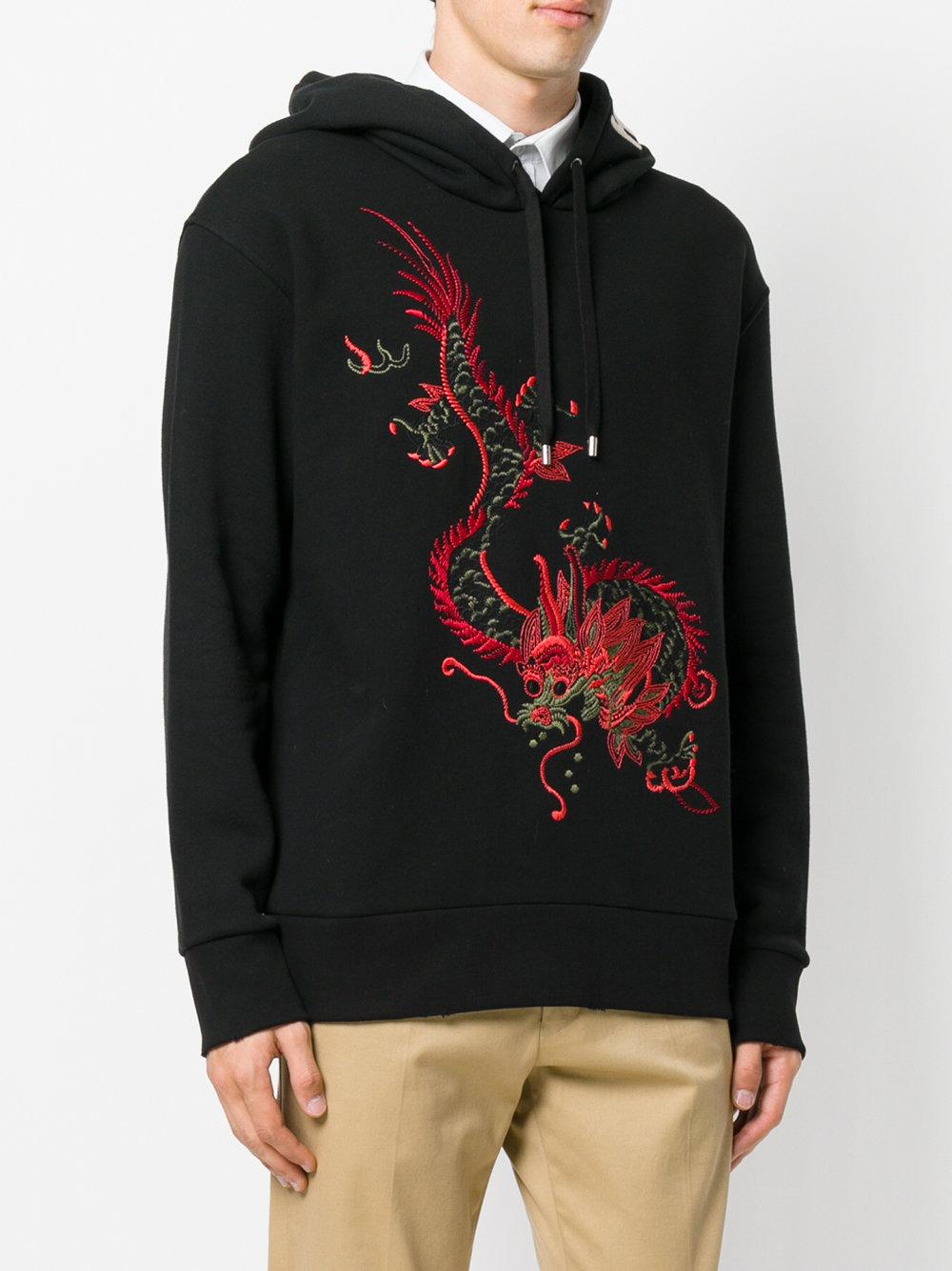 Gucci Cotton Dragon Embroidered  Hoodie  in Black for Men Lyst