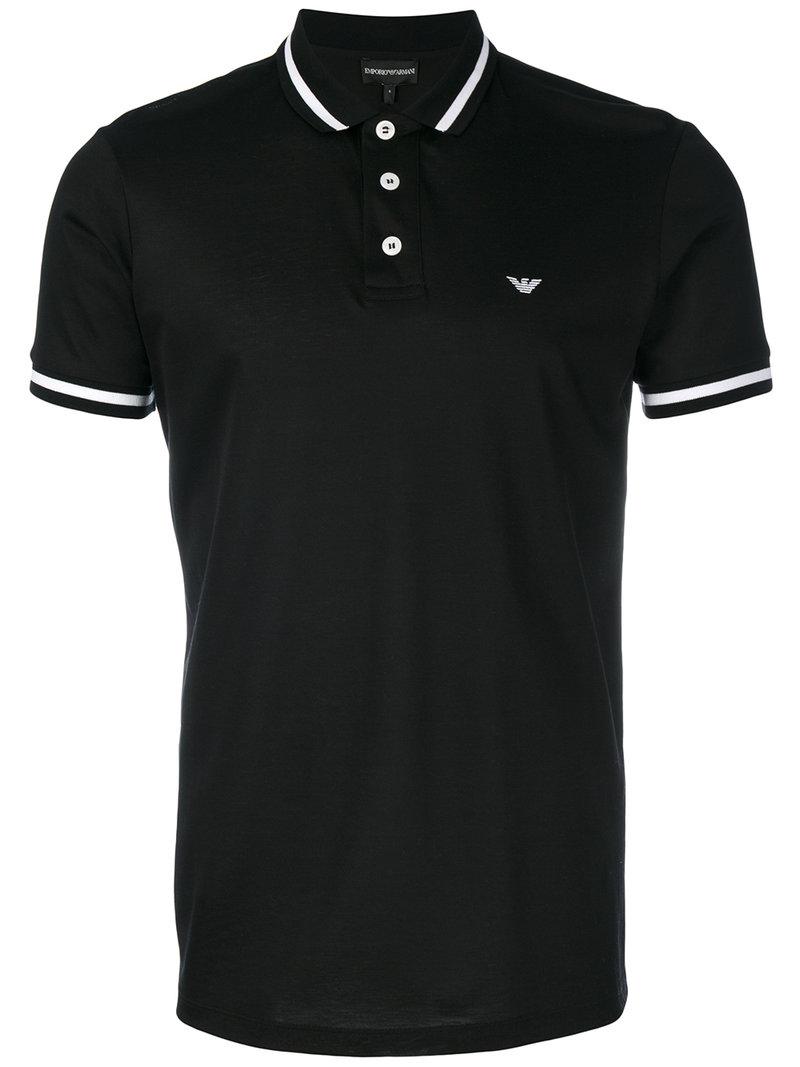 Emporio Armani Cotton Striped Trim Polo Shirt in Black for Men - Lyst