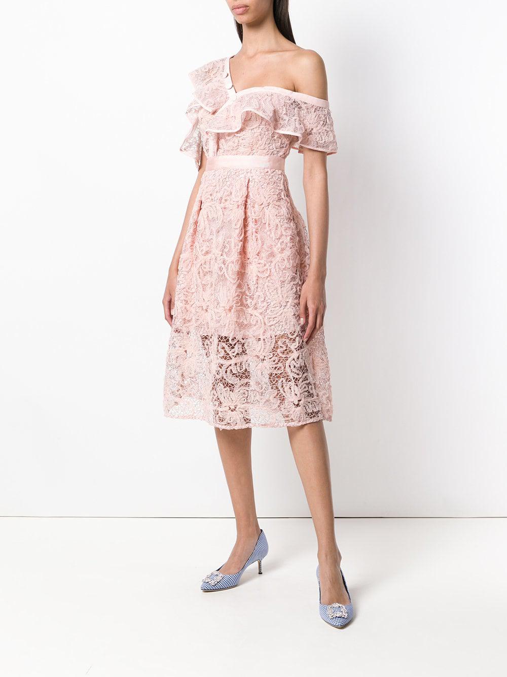 floral mesh lace frill midi dress