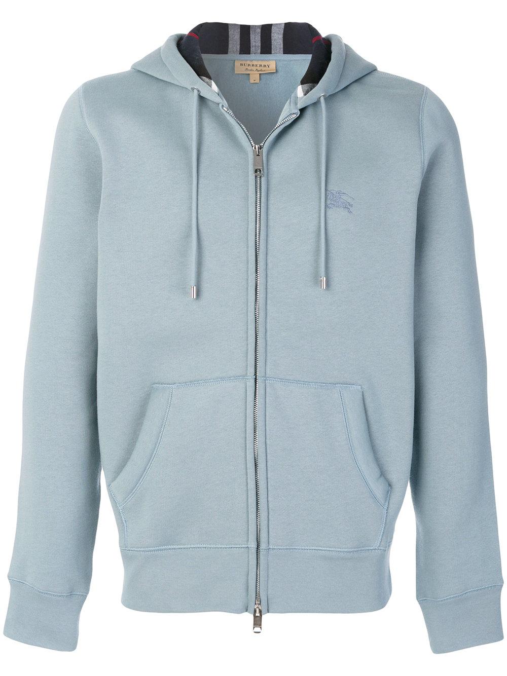 Burberry Cotton Zipped Hoodie in Blue for Men Lyst