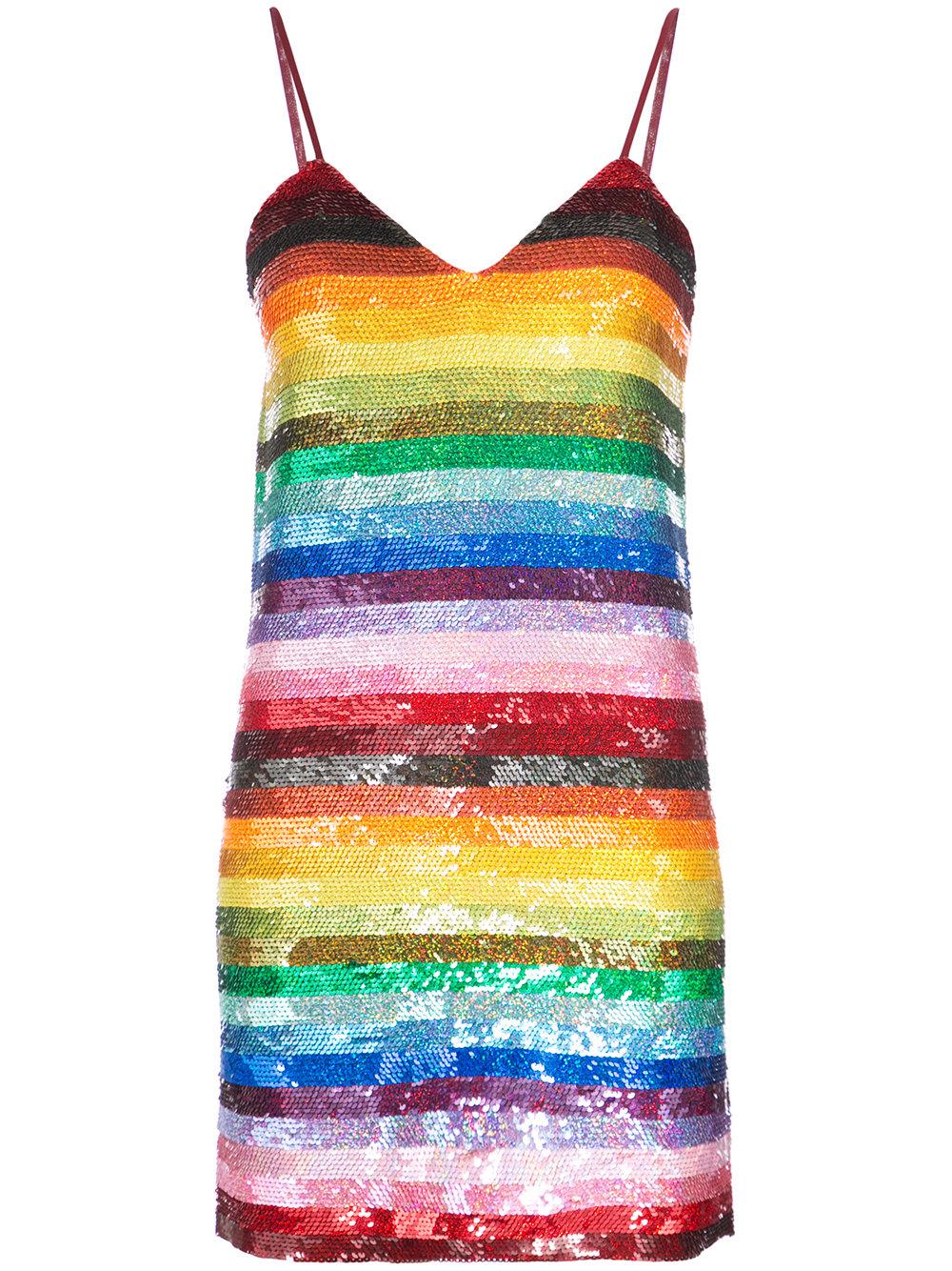 Ashish Rainbow-striped Sequin-embellished Silk Mini Dress | Lyst