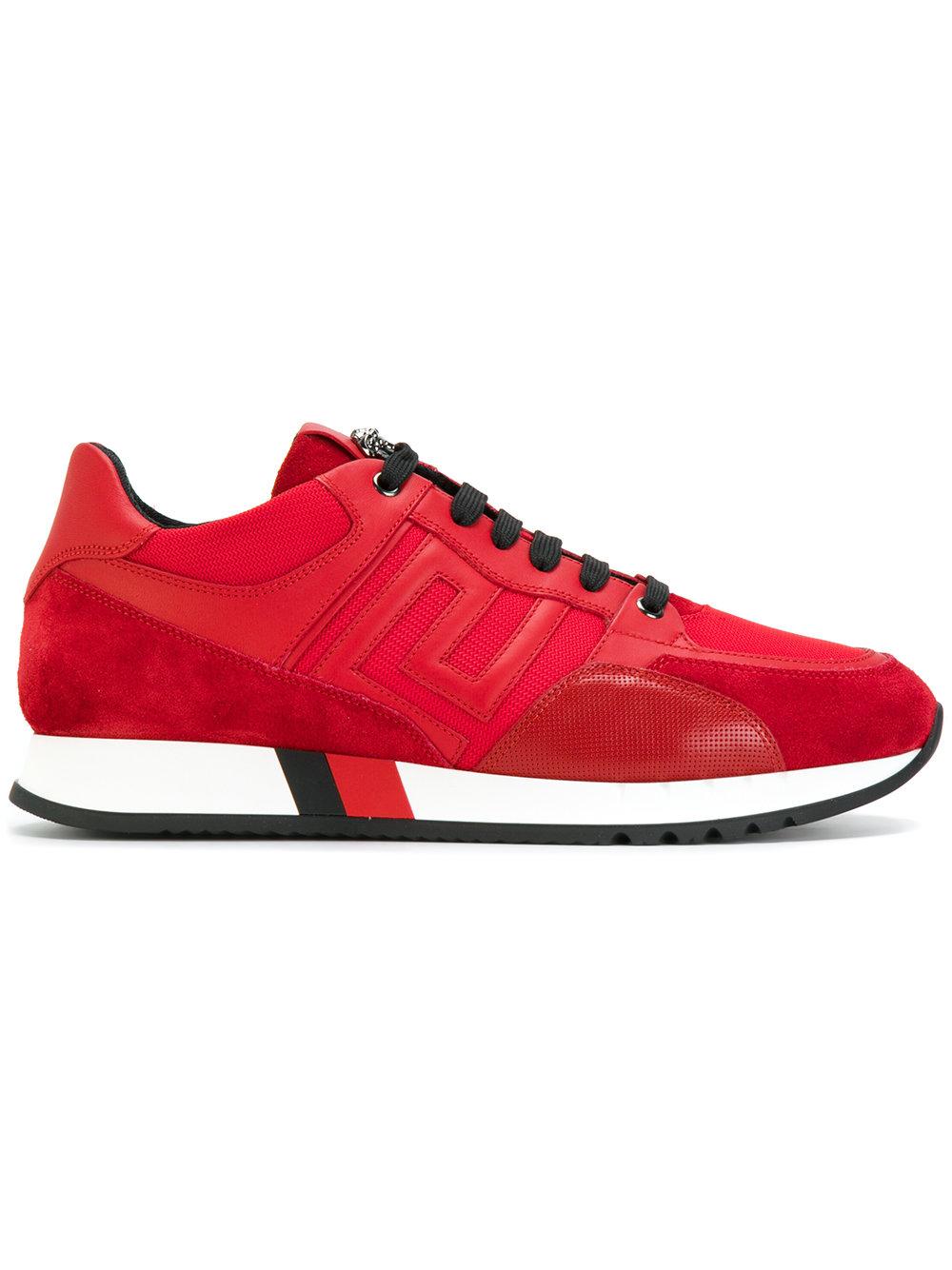 Versace Leather Greek Key Running Shoes in Red for Men - Lyst
