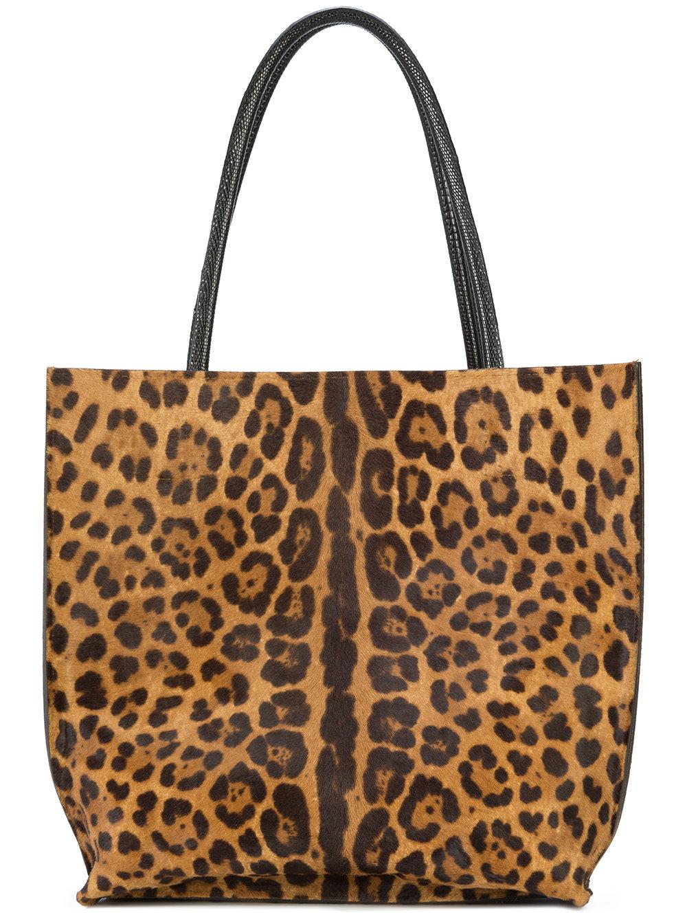 B May Leather Leopard Print Tote Bag  in Brown Lyst