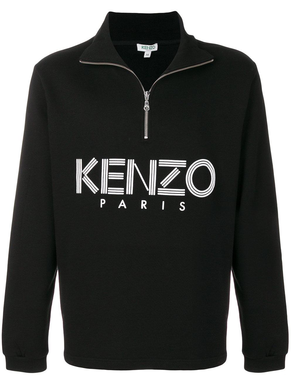 Download KENZO Cotton Half Zip Logo Sweatshirt in Black for Men - Lyst
