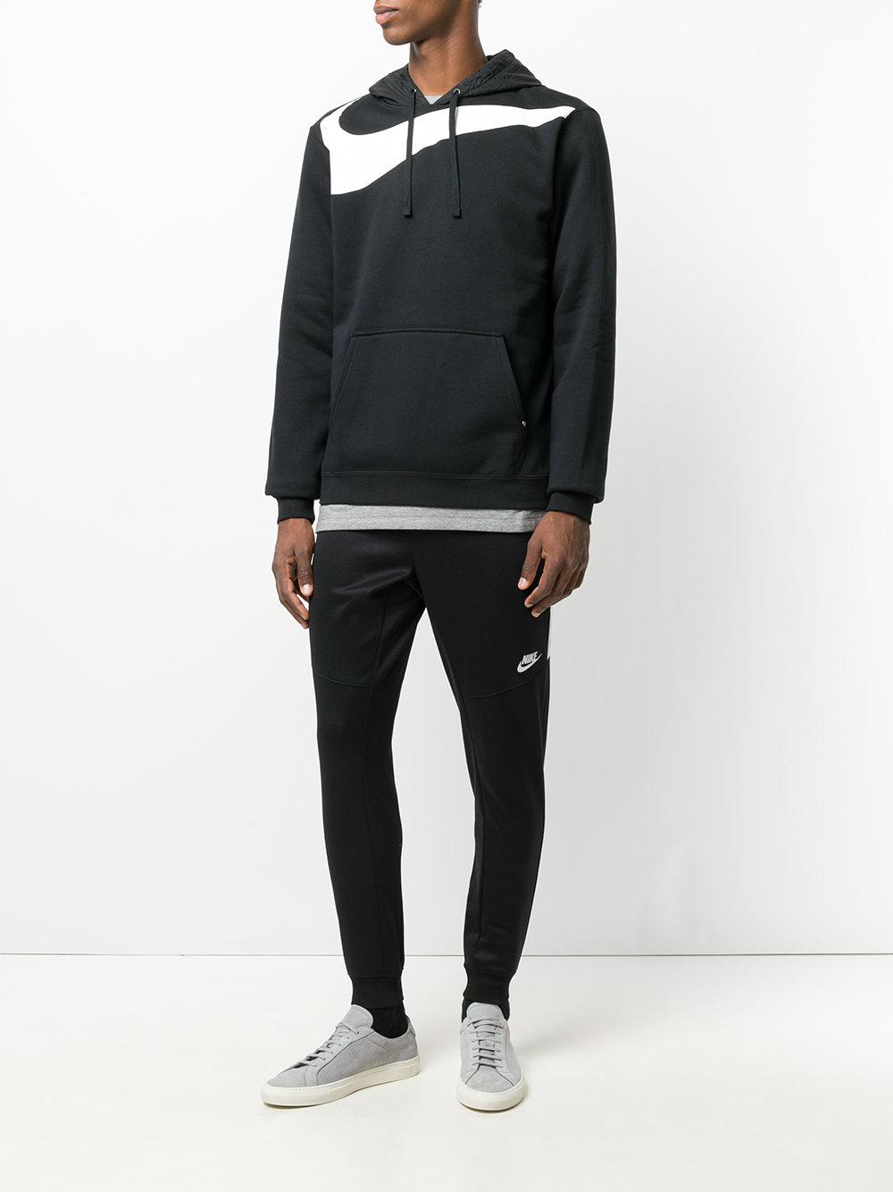 Nike Cotton Big Swoosh Pullover Hoodie in Black for Men | Lyst