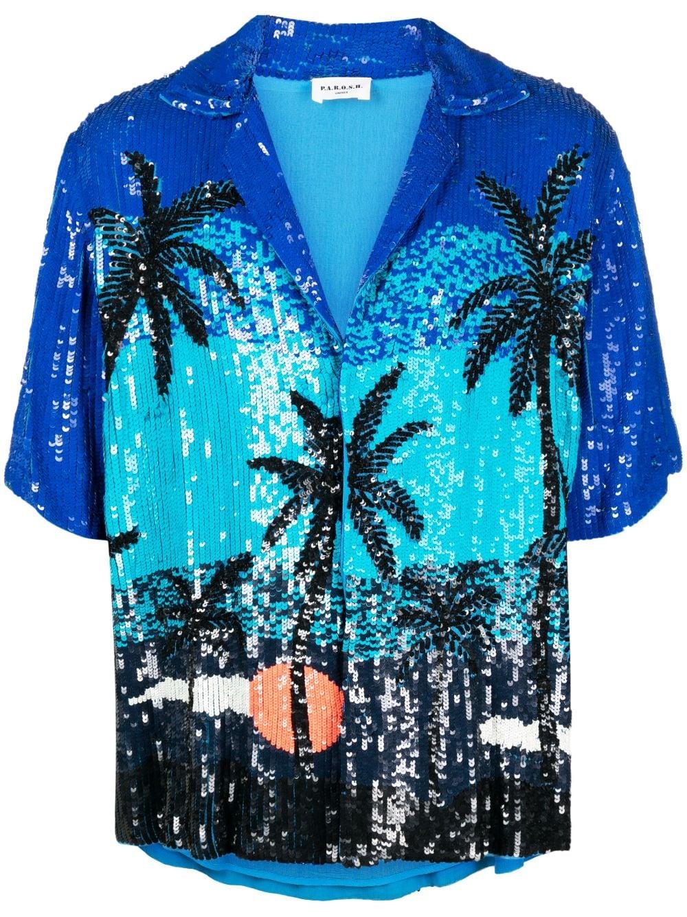 P.A.R.O.S.H. palm tree-print bowling shirt - Blue
