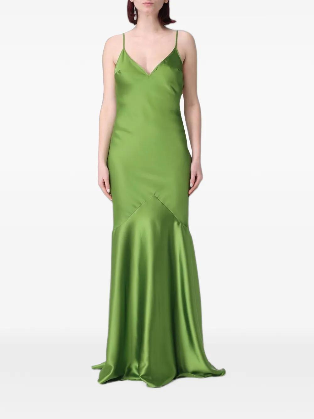 elisabetta franchi green dress ELISABETTA FRANCHI Women's long green dress with sheer detail