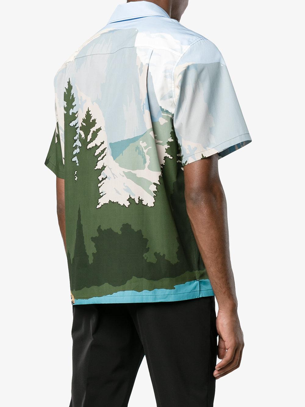 Prada Cotton Mountains Printed Bowling Shirt in Green for Men | Lyst